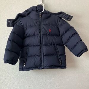 Polo Ralph Lauren 2T Toddler DOWN Puffer Jacket Removable Hooded Navy Blue Coat